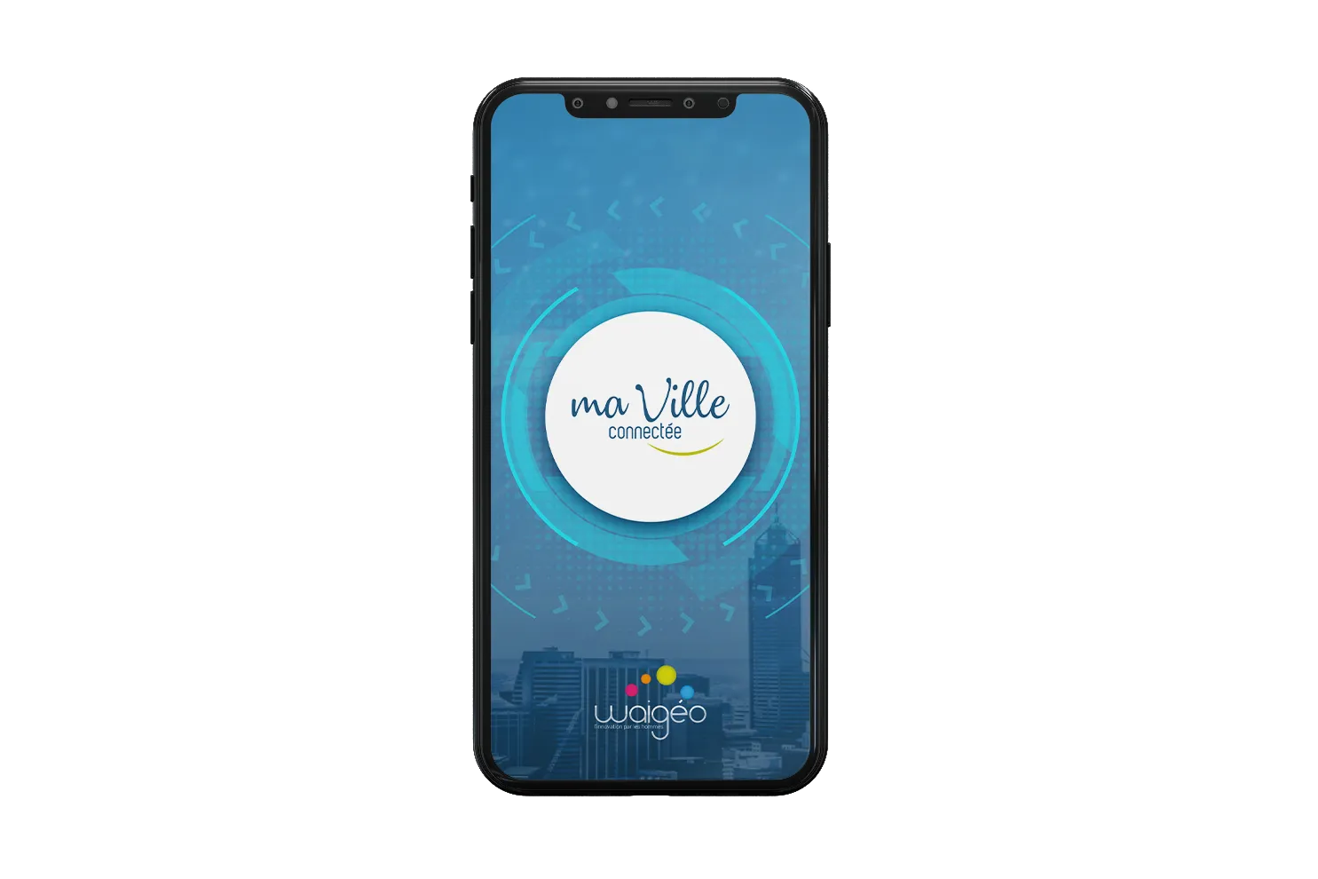 Smartphone avec l'application MaVilleConnectée ouverte